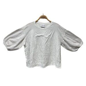 Anthropologie Velvet by Graham & Spencer Margot Puffy Gauze Sleeve Top XL White